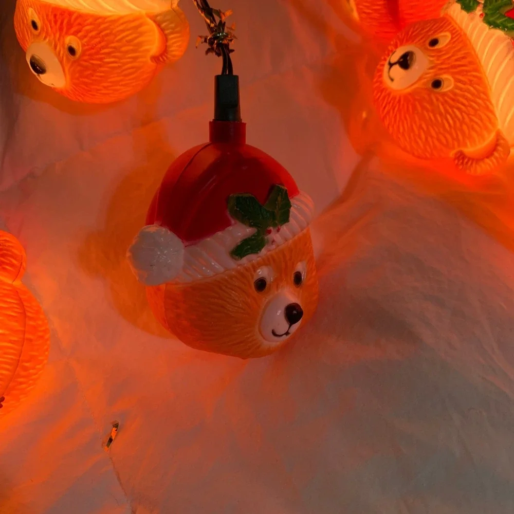 Vtg‎ Bear Christmas Blow Mold String Lights Holiday Decoration 9 Count Flaw